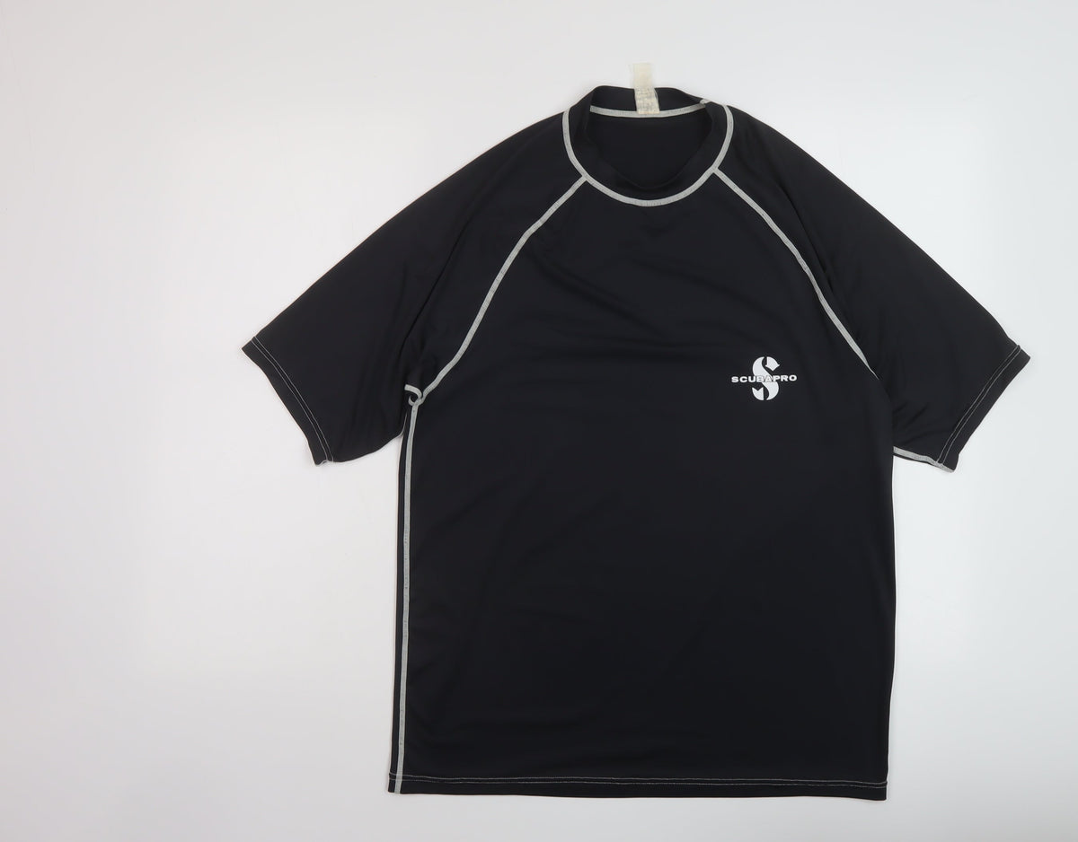 Scubapro Mens Black Polyester Basic T-Shirt Size S Mock Neck Pullover