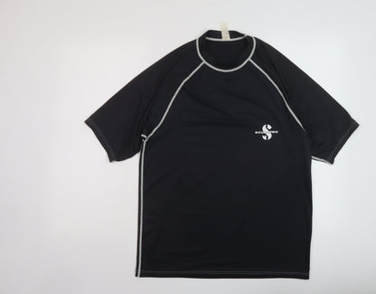 Scubapro Mens Black Polyester Basic T-Shirt Size S Mock Neck Pullover