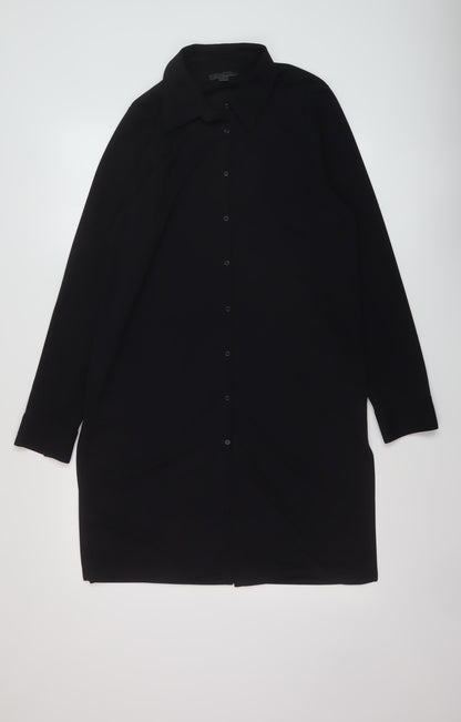 CCDK Womens Black Polyester Shirt Dress Size 14 Collared Button