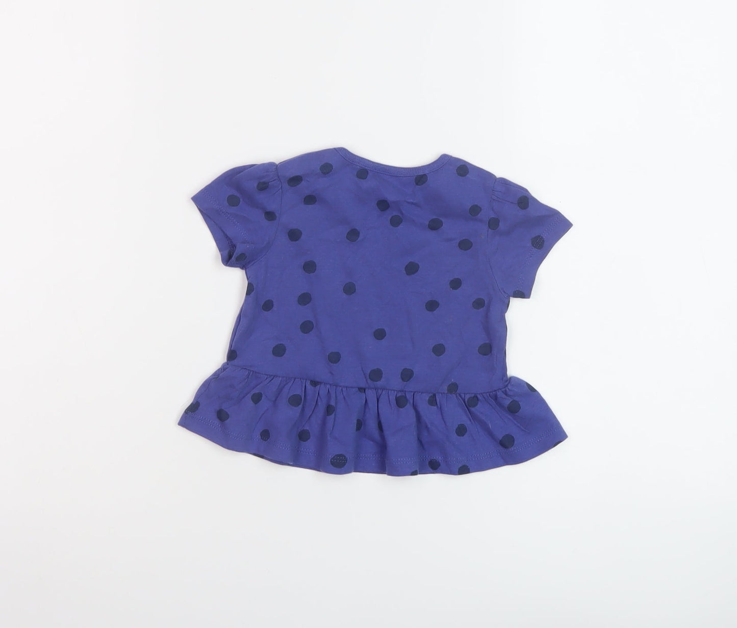Marks and Spencer Girls Black Polka Dot Cotton Basic T-Shirt Size 6-9 Months Crew Neck Snap