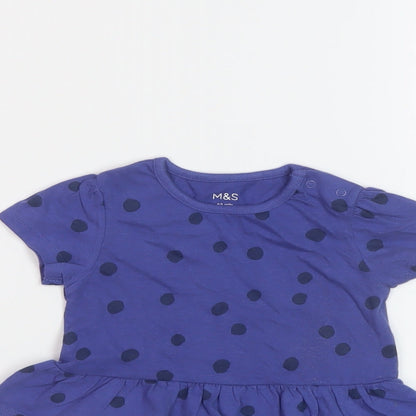 Marks and Spencer Girls Black Polka Dot Cotton Basic T-Shirt Size 6-9 Months Crew Neck Snap