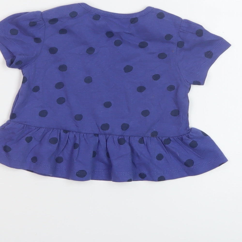 Marks and Spencer Girls Black Polka Dot Cotton Basic T-Shirt Size 6-9 Months Crew Neck Snap