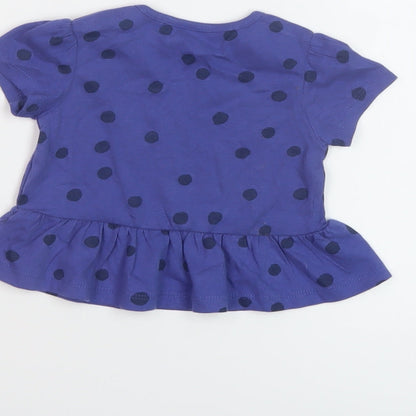 Marks and Spencer Girls Black Polka Dot Cotton Basic T-Shirt Size 6-9 Months Crew Neck Snap