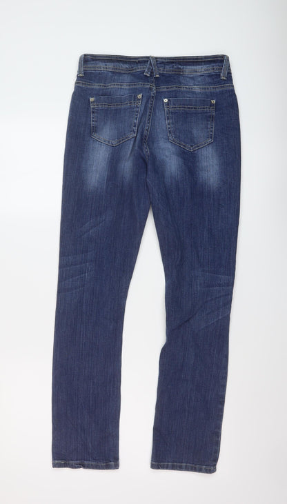 Blue Diamond Womens Blue Cotton Straight Jeans Size 12 L28 in Regular Button