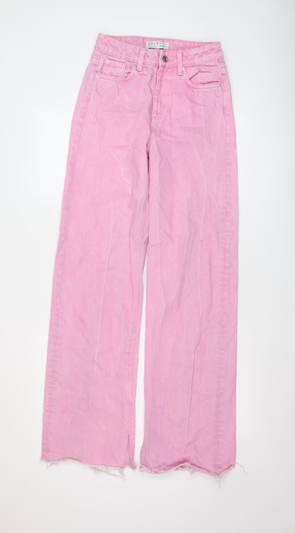 Denim & Co. Womens Pink Cotton Wide-Leg Jeans Size 6 L32 in Regular Button