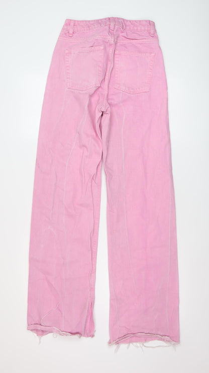 Denim & Co. Womens Pink Cotton Wide-Leg Jeans Size 6 L32 in Regular Button