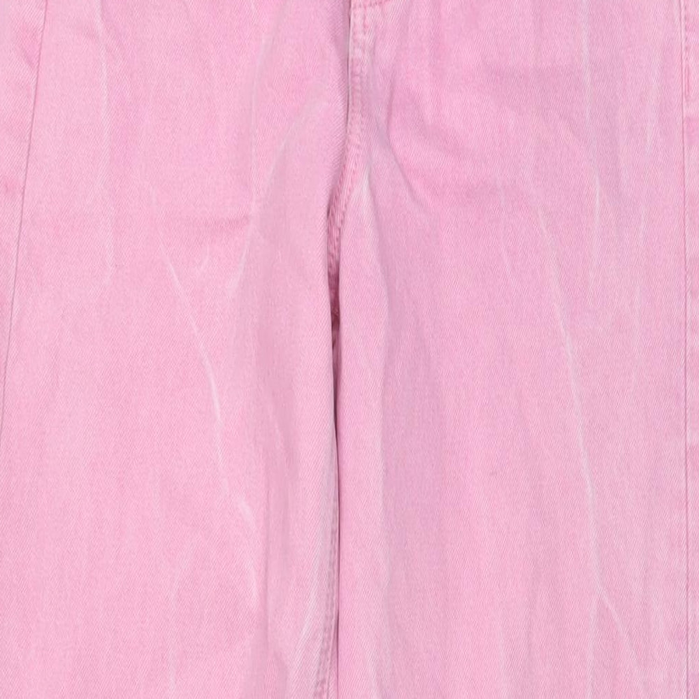 Denim & Co. Womens Pink Cotton Wide-Leg Jeans Size 6 L32 in Regular Button