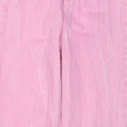 Denim & Co. Womens Pink Cotton Wide-Leg Jeans Size 6 L32 in Regular Button