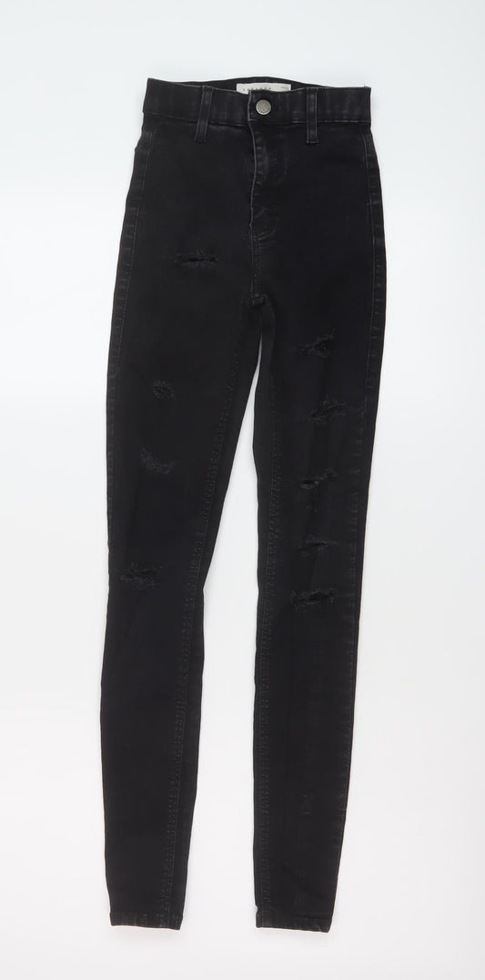 Topshop Womens Black Cotton Skinny Jeans Size 24 in L27 in Regular Button