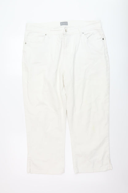 Per Una Womens White Cotton Capri Jeans Size 18 L23 in Regular Button