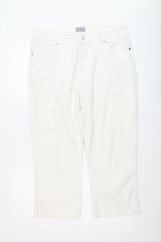 Per Una Womens White Cotton Capri Jeans Size 18 L23 in Regular Button