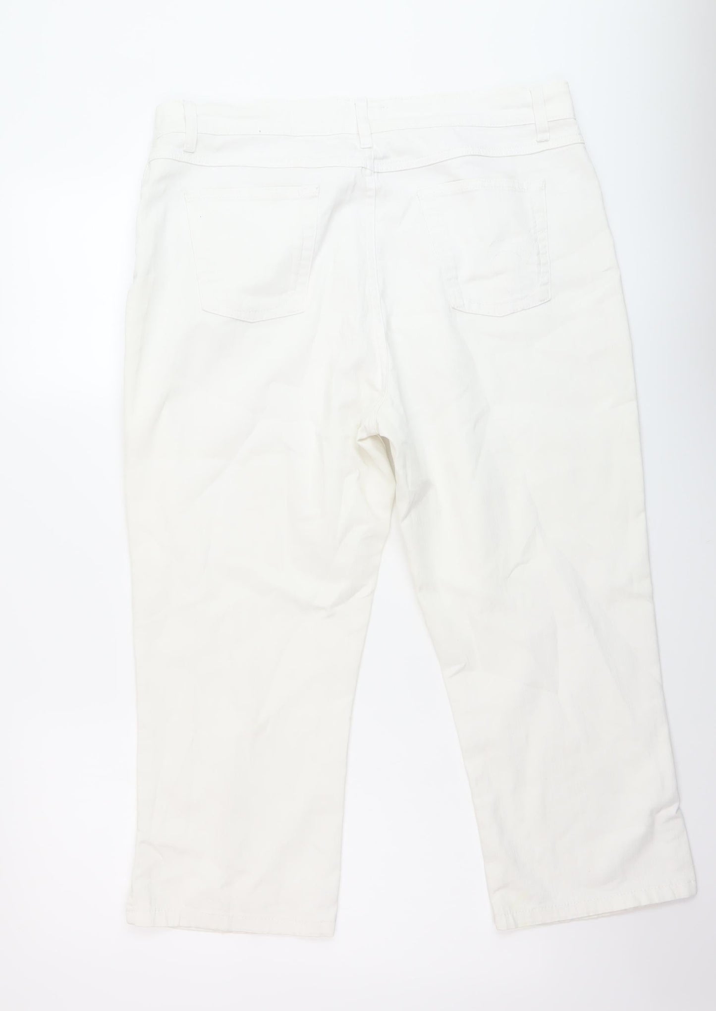 Per Una Womens White Cotton Capri Jeans Size 18 L23 in Regular Button