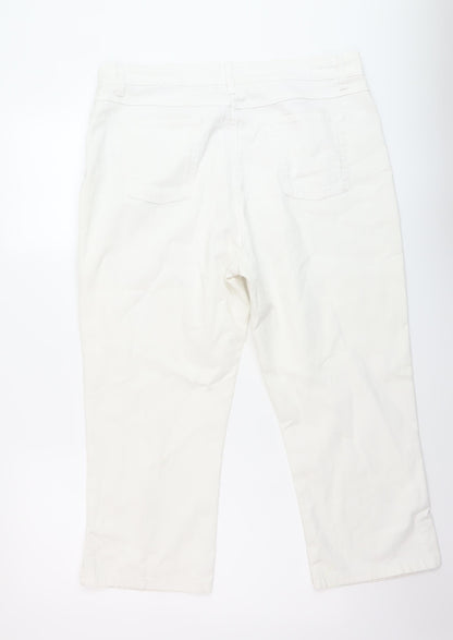 Per Una Womens White Cotton Capri Jeans Size 18 L23 in Regular Button