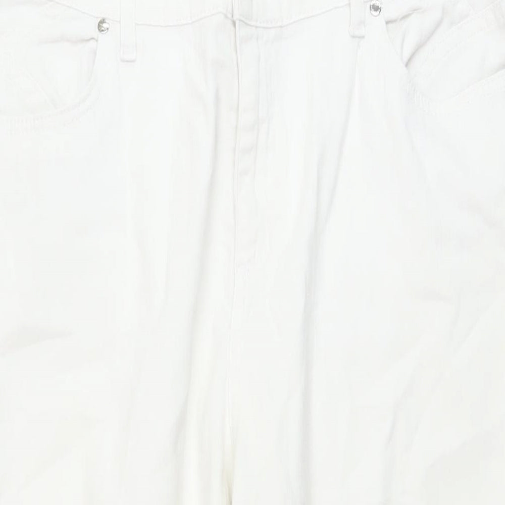 Per Una Womens White Cotton Capri Jeans Size 18 L23 in Regular Button