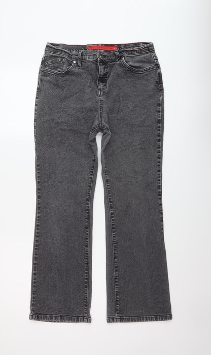 Per Una Womens Grey Cotton Straight Jeans Size 14 L27 in Regular Button