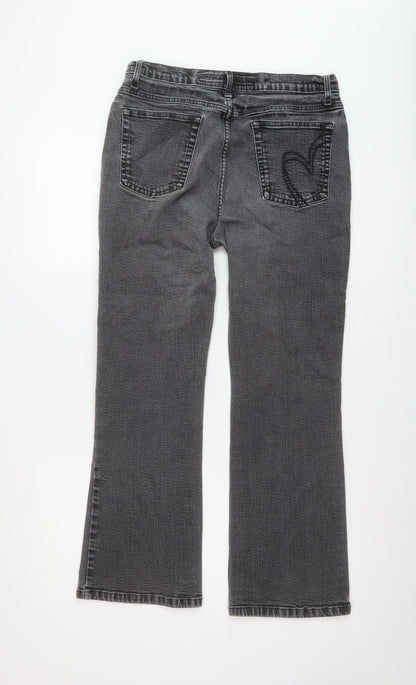 Per Una Womens Grey Cotton Straight Jeans Size 14 L27 in Regular Button