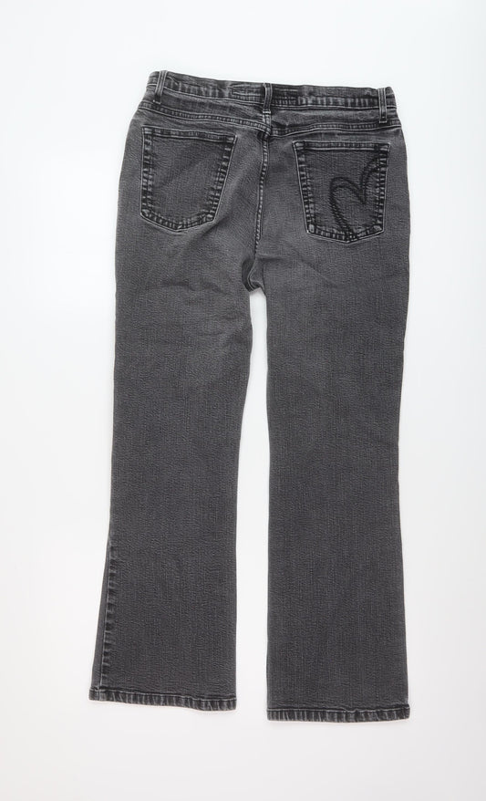 Per Una Womens Grey Cotton Straight Jeans Size 14 L27 in Regular Button