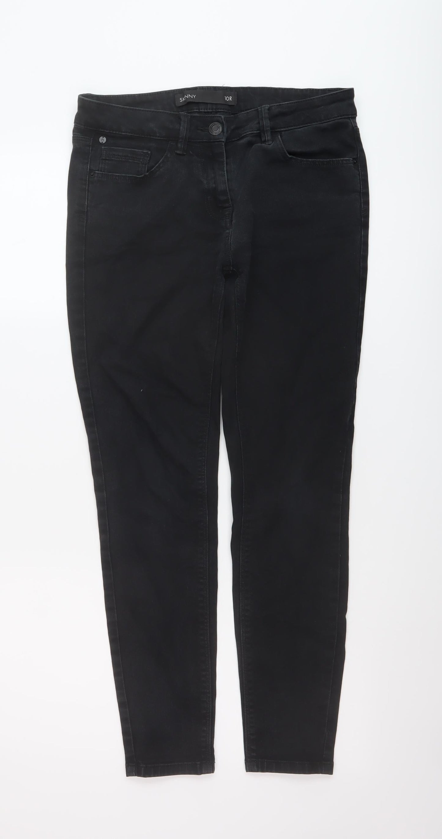 NEXT Womens Black Cotton Skinny Jeans Size 10 L28 in Regular Button