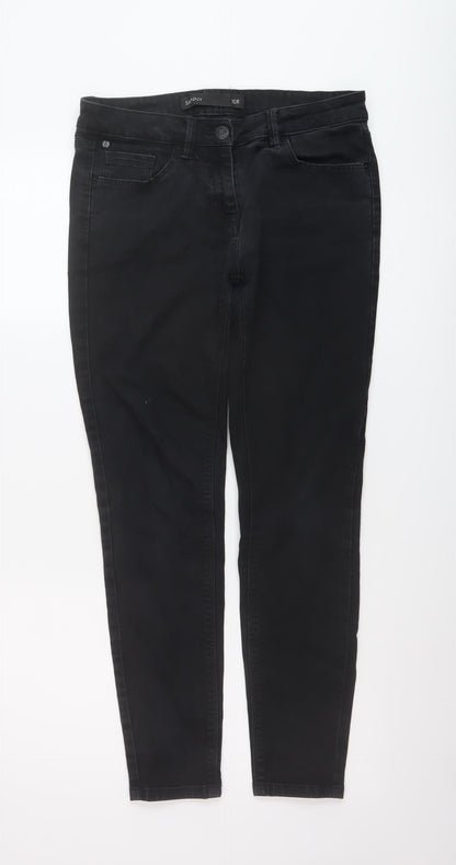 NEXT Womens Black Cotton Skinny Jeans Size 10 L28 in Regular Button