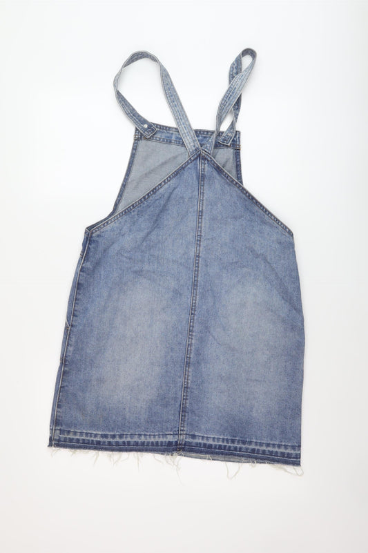 Matalan Womens Blue Cotton Pinafore/Dungaree Dress Size 10 Square Neck Button