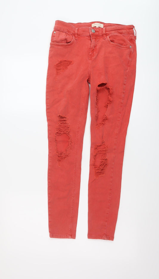 River Island Womens Red Cotton Skinny Jeans Size 10 L27 in Regular Button
