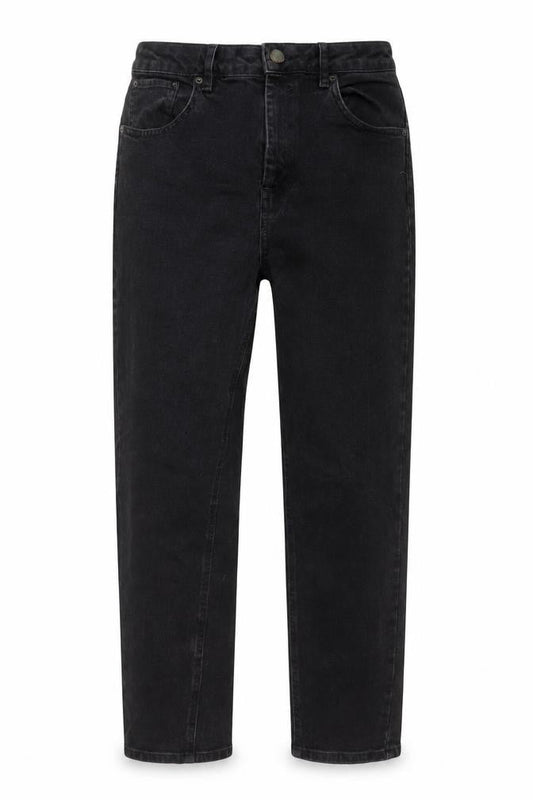 Front view of ASOS women’s black cotton straight jeans, size UK 30, in, 26-inch leg regular button