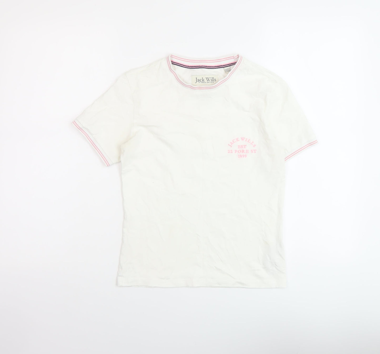 Jack Wills Womens White Cotton Basic T-Shirt Size 8 Crew Neck
