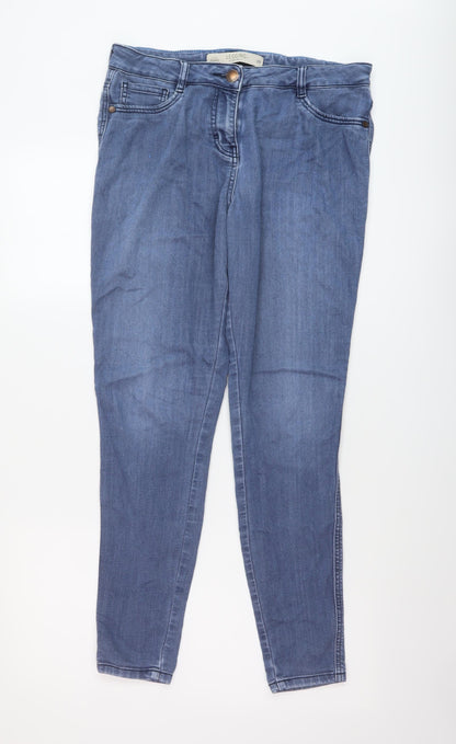 NEXT Womens Blue Cotton Skinny Jeans Size 12 L29 in Regular Button