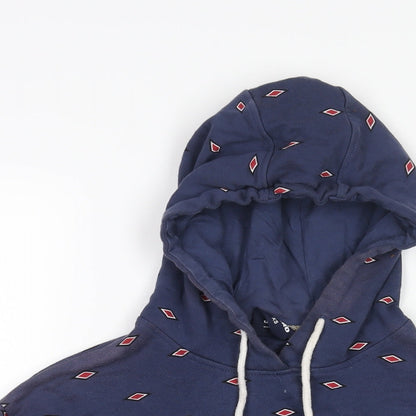 Umbro Womens Blue Geometric Cotton Pullover Hoodie Size XS Pullover - Drawstring Back Logo