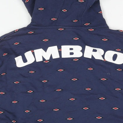 Umbro Womens Blue Geometric Cotton Pullover Hoodie Size XS Pullover - Drawstring Back Logo