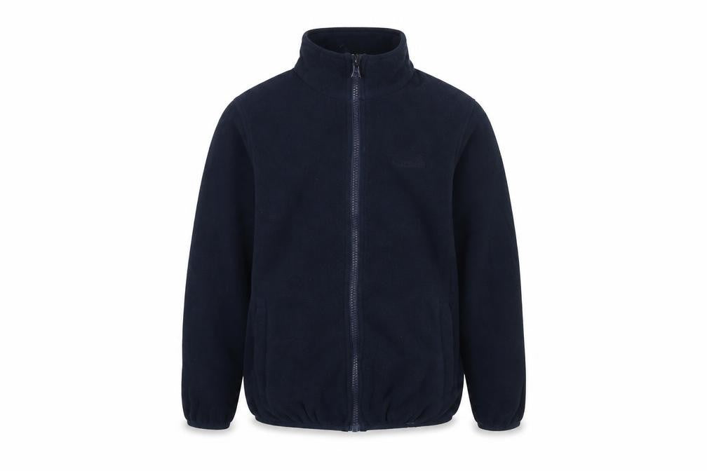 Front view of Freedom Trail boys’ blue jacket, size 9-10, years zip - logo