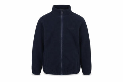 Front view of Freedom Trail boys’ blue jacket, size 9-10, years zip - logo