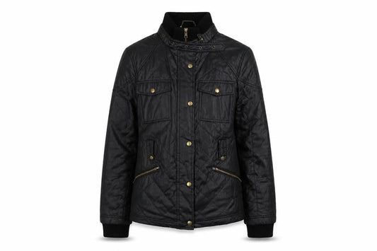 Marks & Spencer Womens Black Quilted Jacket Size 12 Zip - Pockets Buckle