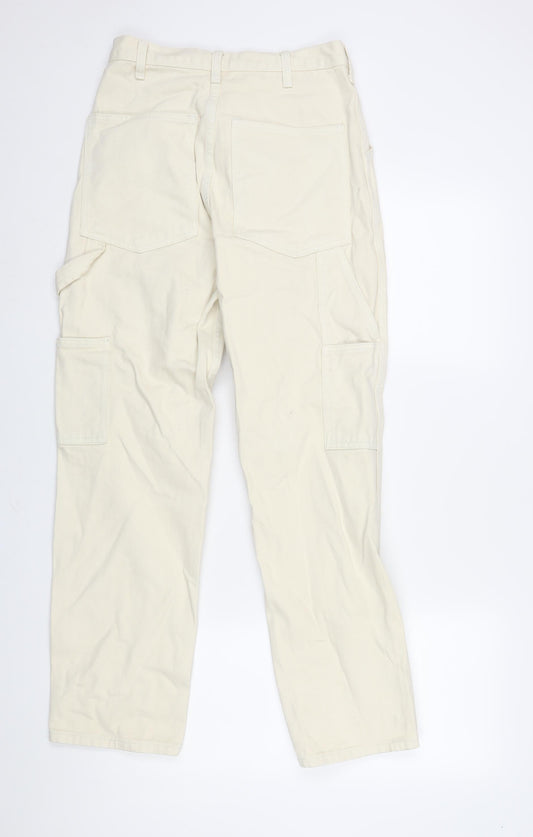 J. Galt Womens Ivory Cotton Boyfriend Jeans Size M L28 in Regular Zip - Cargo Style