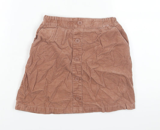 Uniqlo Girls Pink Cotton A-Line Skirt Size 7-8 Years Regular Pull On - Button Detail