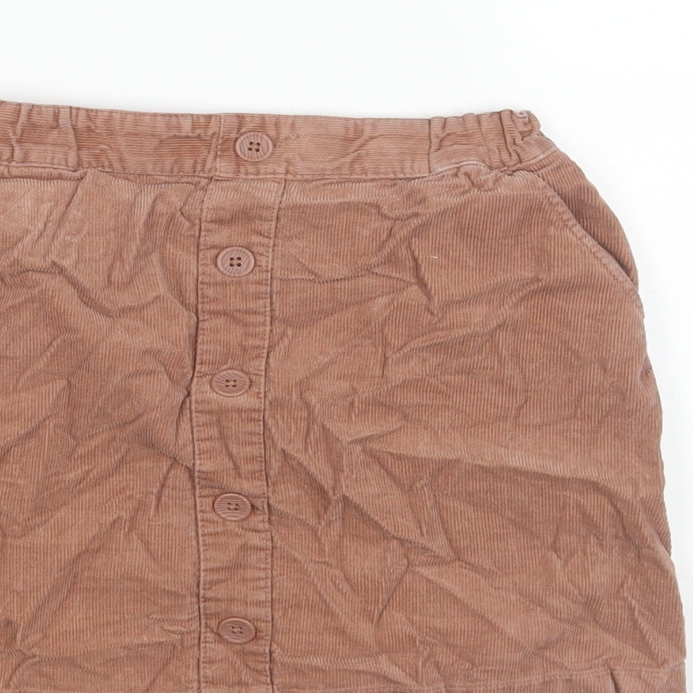 Uniqlo Girls Pink Cotton A-Line Skirt Size 7-8 Years Regular Pull On - Button Detail