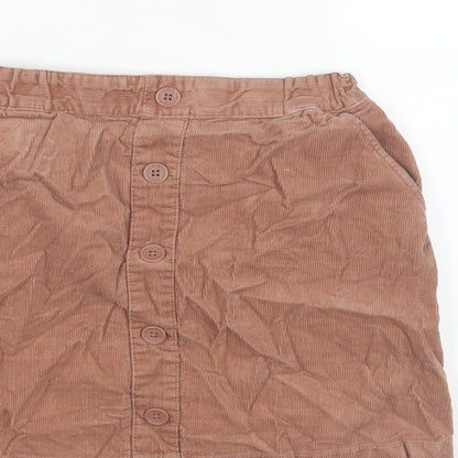 Uniqlo Girls Pink Cotton A-Line Skirt Size 7-8 Years Regular Pull On - Button Detail