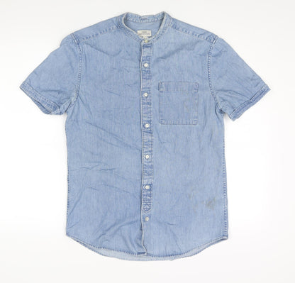 NEXT Mens Blue Cotton Button-Up Size S Round Neck Button