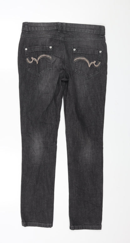 Falmer Womens Grey Cotton Straight Jeans Size 8 L29 in Regular Zip