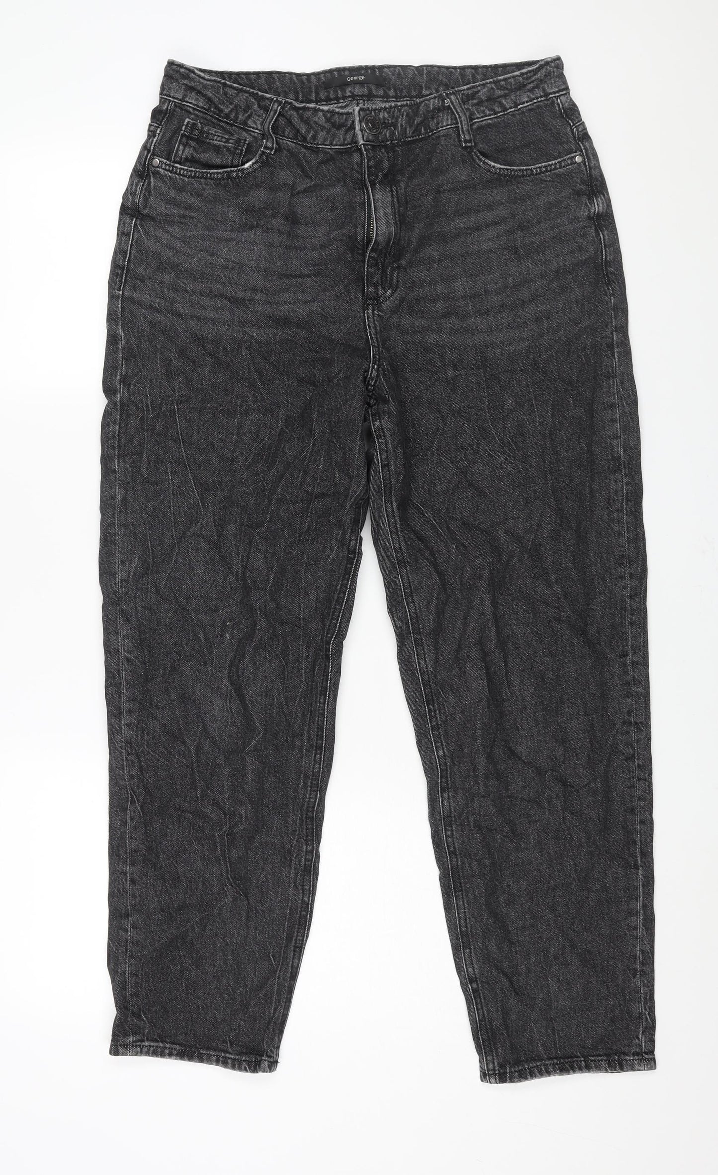 George Womens Black Cotton Mom Jeans Size 14 L28 in Regular Zip