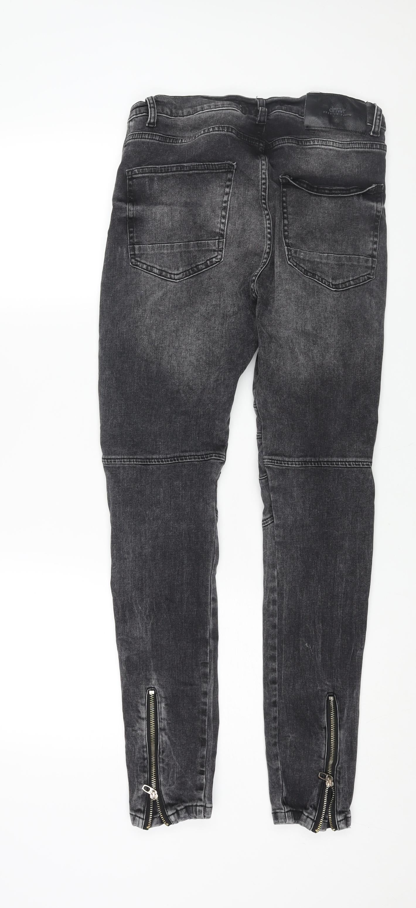 Zara Mens Grey Cotton Skinny Jeans Size 32 in L30 in Regular Zip - Biker Style