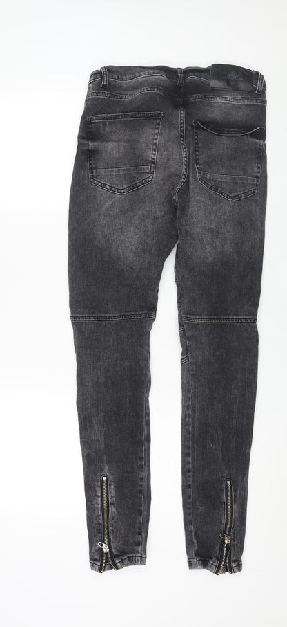 Zara Mens Grey Cotton Skinny Jeans Size 32 in L30 in Regular Zip - Biker Style