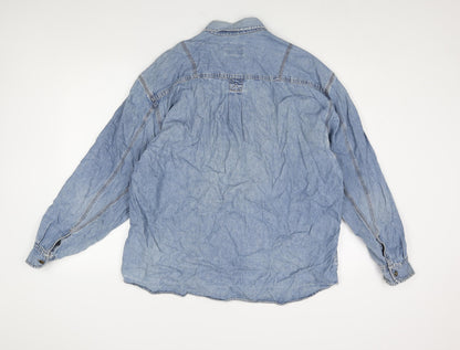 Authentic Mens Blue Cotton Button-Up Size L Collared Button