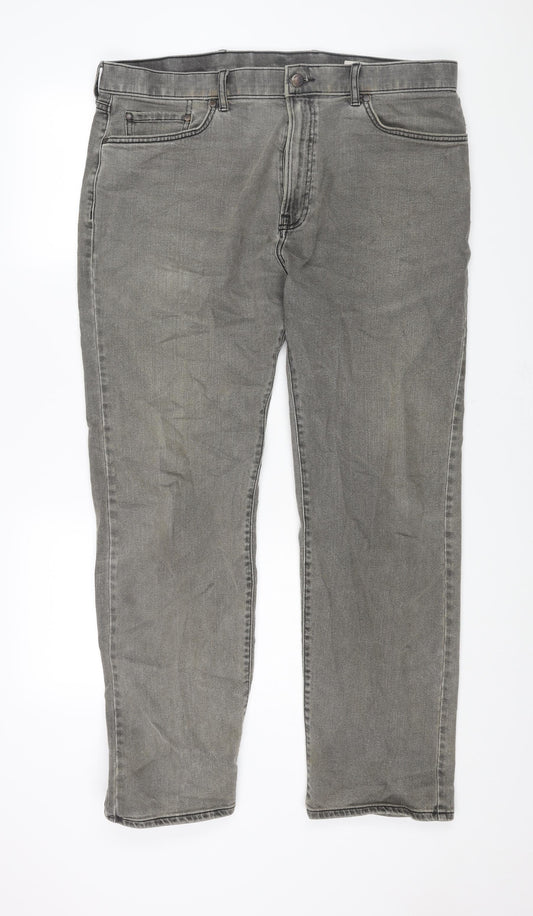 Marks and Spencer Mens Grey Cotton Straight Jeans Size 38 in L31 in Regular Zip