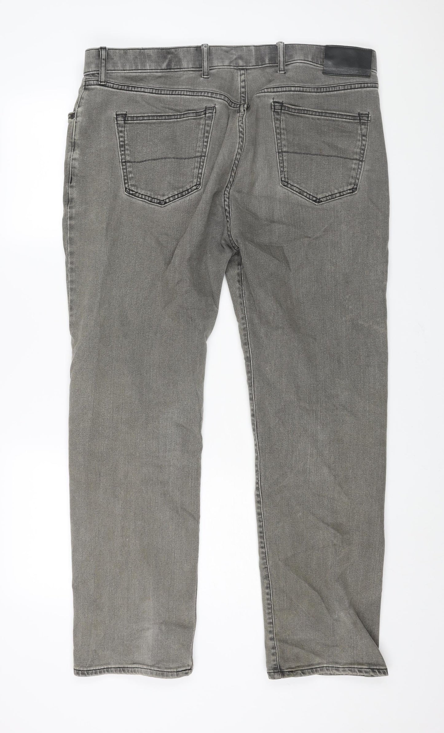 Marks and Spencer Mens Grey Cotton Straight Jeans Size 38 in L31 in Regular Zip