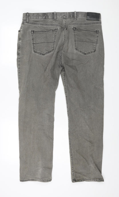 Marks and Spencer Mens Grey Cotton Straight Jeans Size 38 in L31 in Regular Zip