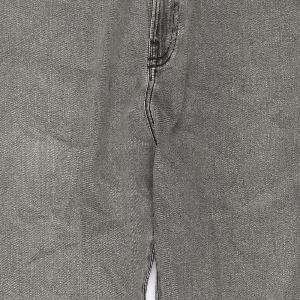 Marks and Spencer Mens Grey Cotton Straight Jeans Size 38 in L31 in Regular Zip