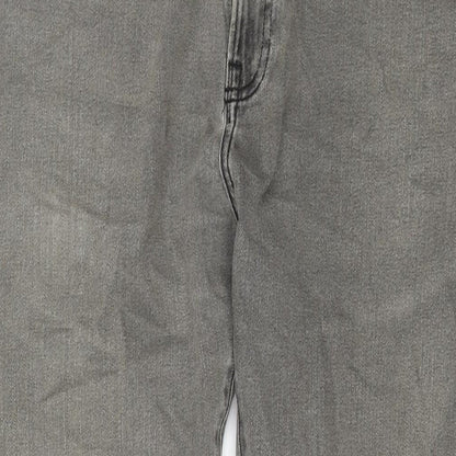 Marks and Spencer Mens Grey Cotton Straight Jeans Size 38 in L31 in Regular Zip