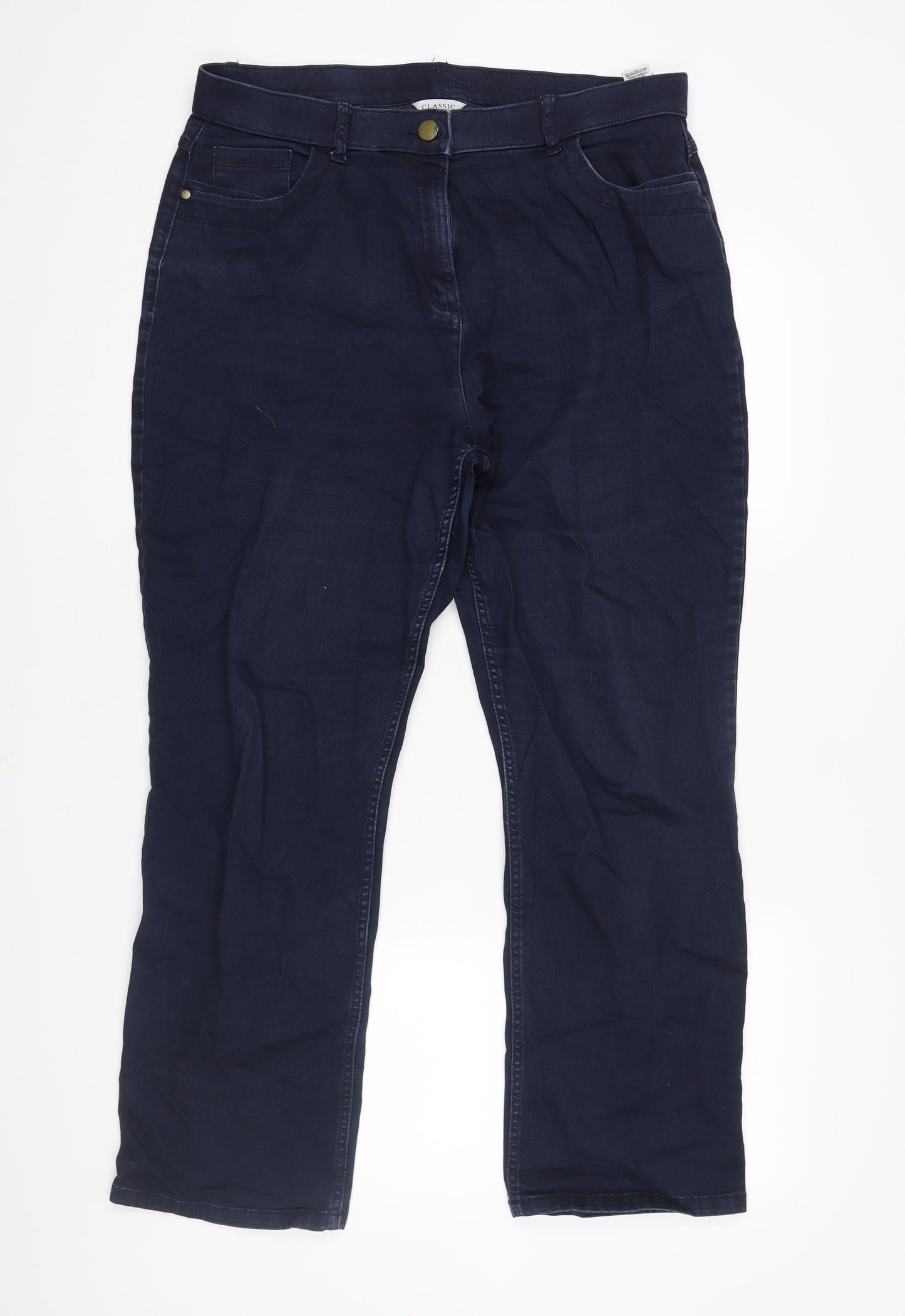 Classic Womens Blue Cotton Straight Jeans Size 16 L28 in Regular Zip
