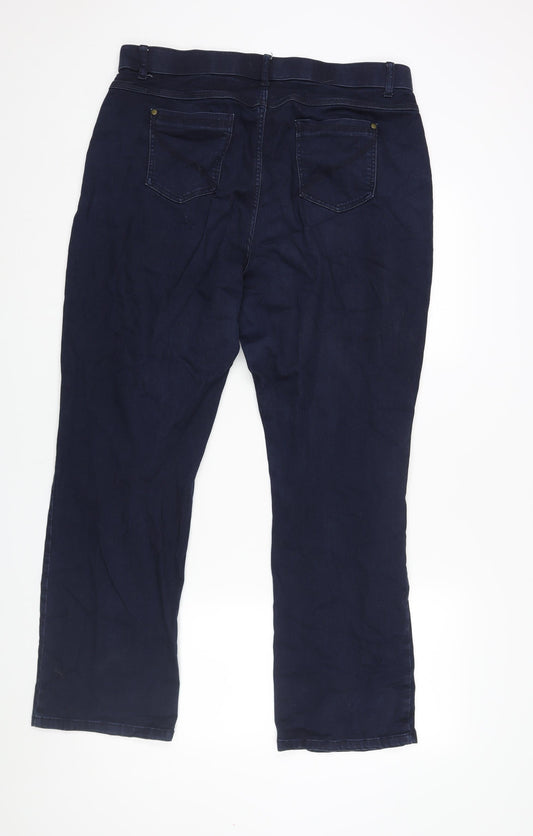 Classic Womens Blue Cotton Straight Jeans Size 16 L28 in Regular Zip